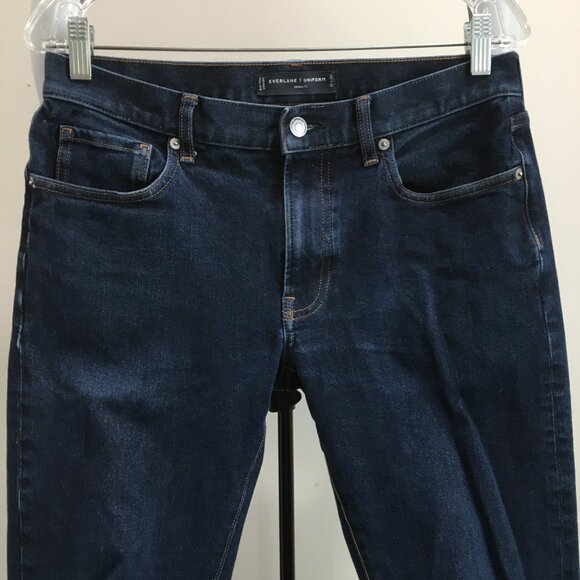 EVERLANE Uniform Athletic Fit Dark Wash Organic Cotton Blend 5 Pocket Jeans - Picture 4 of 9